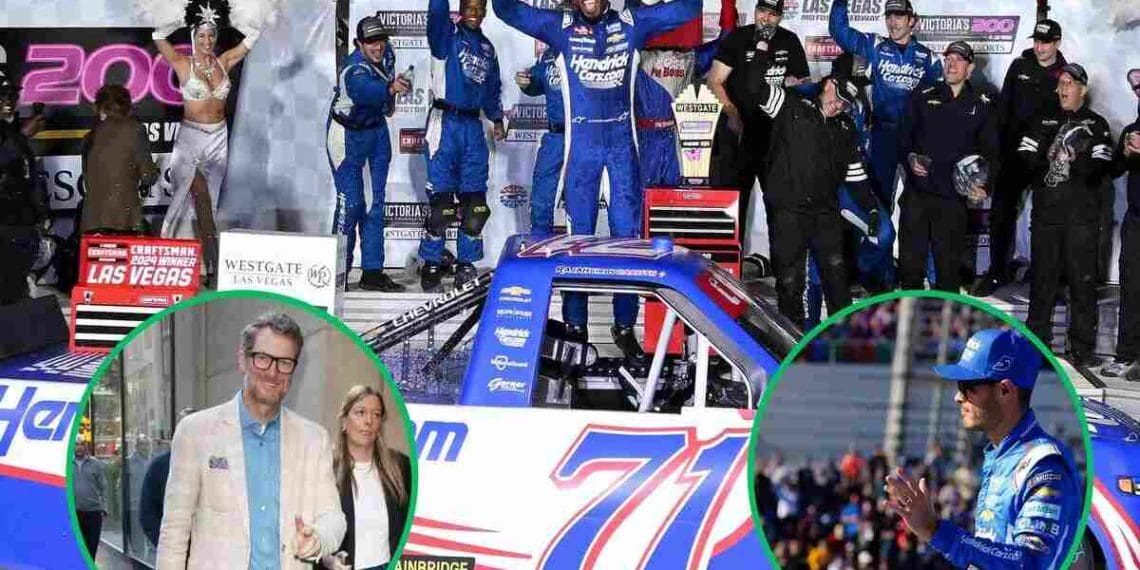 Dale Earnhardt Jr. e Kyle Larson aplaudem a vitória de Rajah Caruth na corrida de caminhões em Las Vegas.