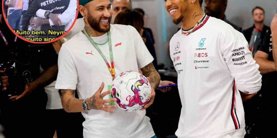 Lewis Hamilton e Neymar compartilham momento emocionante no Grande Prêmio do Bahrein.