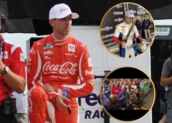 VÍDEO: Fã joga pepino em Denny Hamlin durante vitória de Kyle Larson em Bristol, piloto da JGR celebra com golpe de espada na Victory Lane.