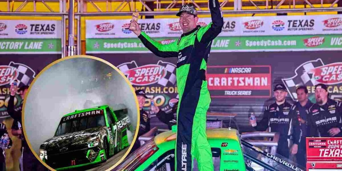VÍDEO: Kyle Busch comemora vitória na corrida de caminhões no Texas com um show de fogos de artifício.