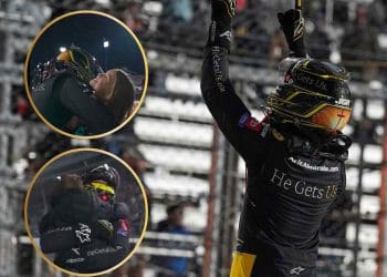 Aric Almirola compartilha momento emocionante com crianças após vitória em Martinsville na corrida Xfinity para JGR.