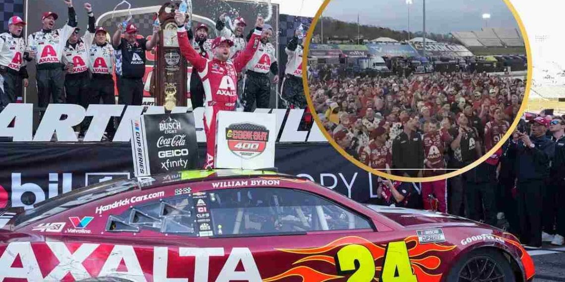 VÍDEO: Funcionários da Hendrick Motorsports e suas famílias celebram a vitória histórica de William Byron em Martinsville.