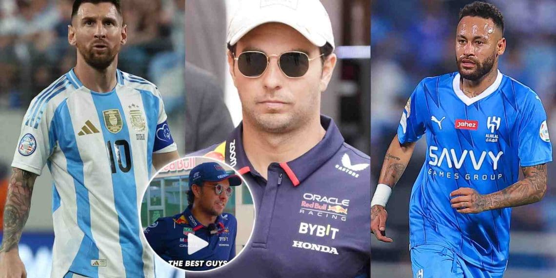 VÍDEO: Sergio Perez se rotula como “atacante” e escolhe os ícones do futebol Lionel Messi e Neymar para sua equipe de pequeno porte.