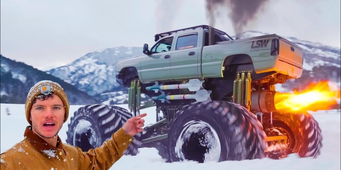 1400-HP Monster Truck Gets Stuck in Snow
