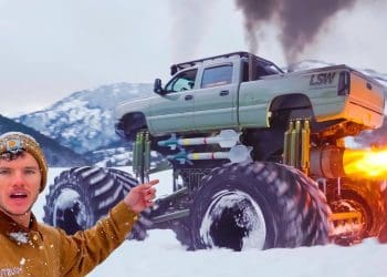 1400-HP Monster Truck Gets Stuck in Snow
